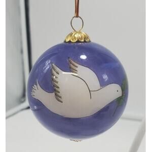 VTG Pier 1 Li Bien Peace Dove Hand Painted Glass Ornament in Silk Box, EUC